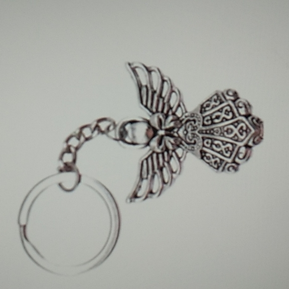 Phaeton Silver Tone Guardian Angel Charm Keychain 1 x 3 1/4 inch total w keyring - Picture 6 of 9